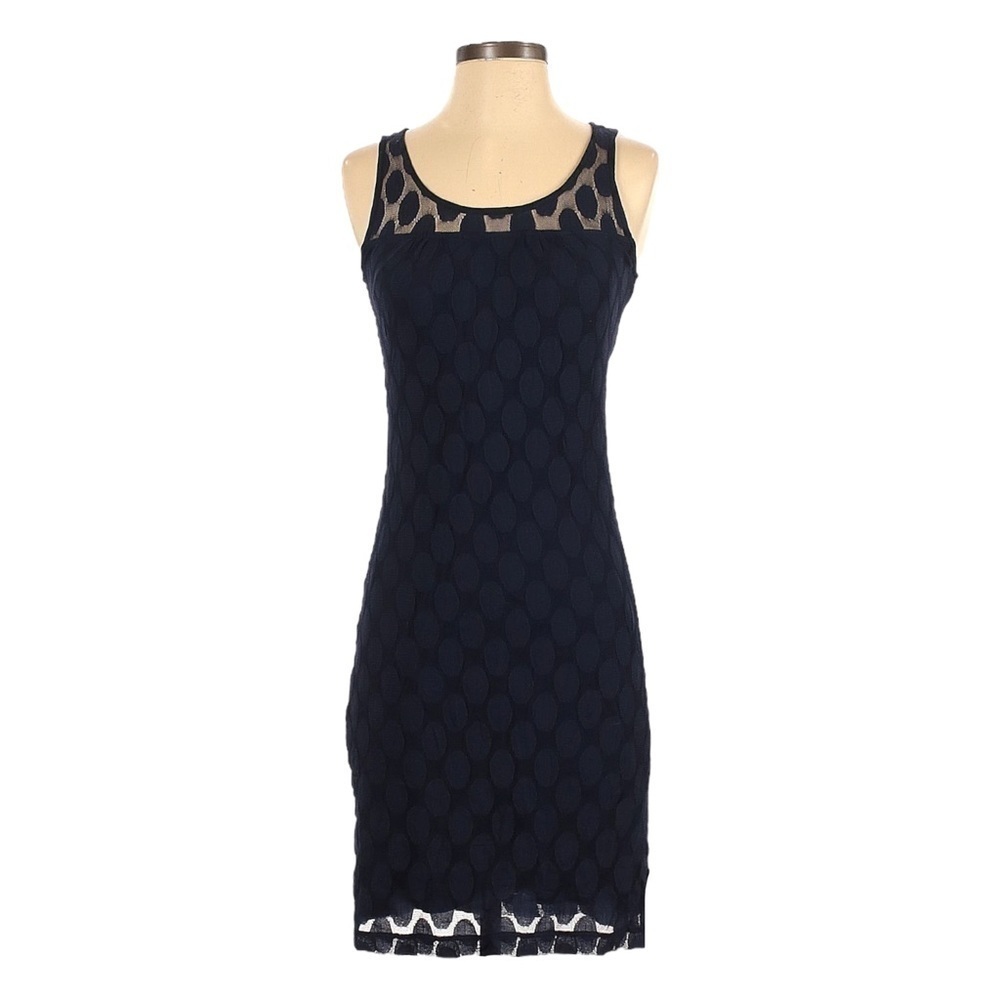 Aqua Bloomingdale’s Navy Lace Dot Bodycon Dress Size XS Illusion Collar